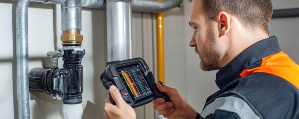 Plumber Detects Pipe Leak with Thermal Camera in a Modern Home.