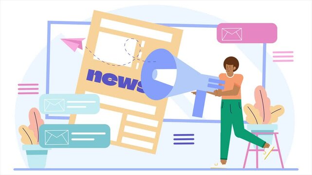 a person character creating newsletters and internal announcements illustration business animated video