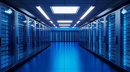 Fototapeta premium Blue Server Room - Data Center Interior
