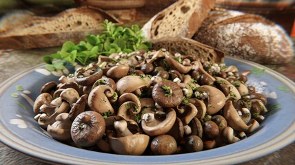 Fototapeta premium Farm-Fresh Mushrooms with Crusty Bread