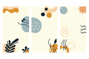 Abstract botanical background features soft, earthy tones with minimalist leaf designs, perfect for serene elegant touch to social media ads. Ideal for eco friendly products or wellness brands