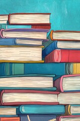 Fototapeta premium Pages in Motion: Vertical Stack of Open Books Illustration