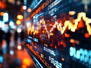 Dynamic stock market graph showcasing fluctuating trends and data analytics in a vibrant digital environment.