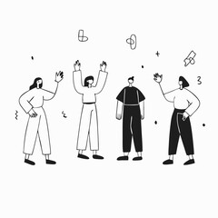 Doodle Friendship character, man and woman doodle together