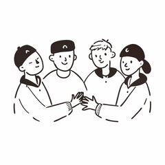 Doodle Friendship character, man and woman doodle together