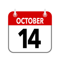 14 October, calendar date icon on white background.