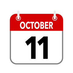 11 October, calendar date icon on white background.