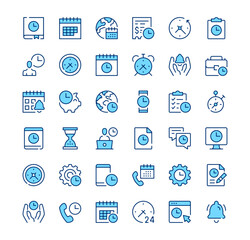 Time icons. Outline symbols. Vector blue line icons set