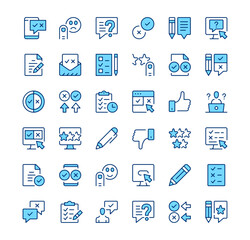Survey icons. Outline symbols. Vector blue line icons set