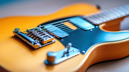 Fototapeta premium Close-up of a classic electric guitar with a vibrant finish, showcasing intricate details and elegant design features.