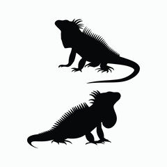 Fototapeta premium Iguana Silhouette Vector Set Animals Flat Illustration Template