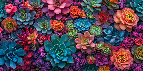 Colorful succulents in various shapes and sizes, generative AI
