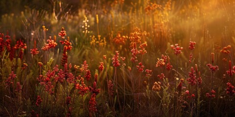 Australian native flower Kangaroo paw Anigozanthos landscape in gold
