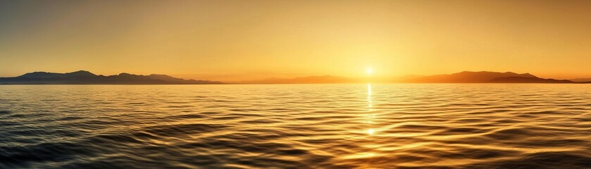 Fototapeta premium Golden sunset over a calm sea, clear weather, warm glow on the horizon