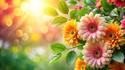 Close up of flowers with leaves foreground and background