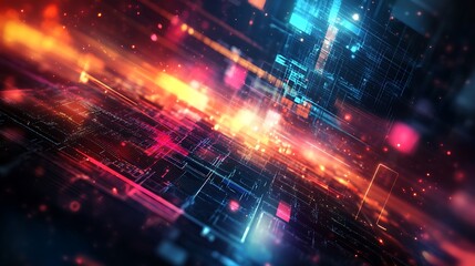 Obraz premium Abstract Digital Circuitry with Glowing Lines and Bokeh
