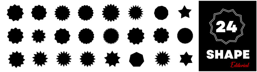 Starburst black sticker set - collection of special offer sale oval and round shaped sunburst labels and badges. Promo stickers with star edges. Vector.