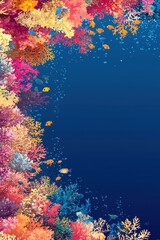 Colorful Coral Reef with Fish and Bubbles Underwater Background