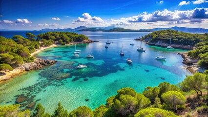 Beautiful island of Porquerolles with crystal clear waters and stunning beaches, Ile de Porquerolles, France