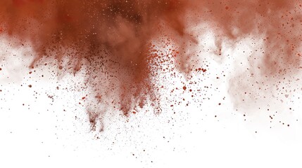 Abstract Powder Explosion with Chili Powder Centered, Dust Particles Flying, Creative Concept for Design and Decoration. High-Definition Abstract Shape and Texture in a White Background
