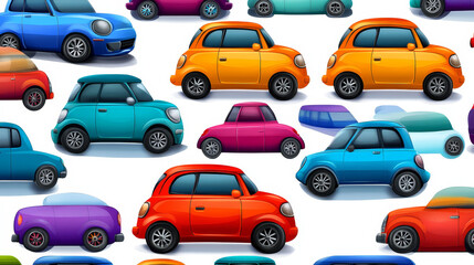 Naklejka premium Cartoon Colorful Cars Seamless Pattern Illustration