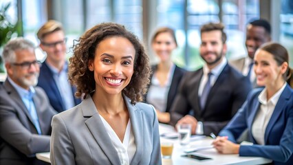 Confident businesswoman in a meeting with colleagues.