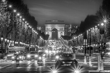 Road of Champs Elysee leading to Arc de Triomphe in Paris, France