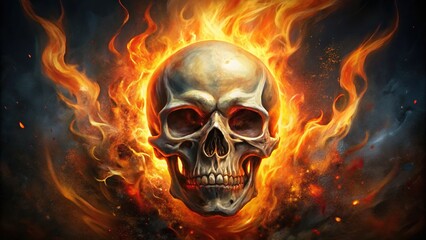 Digital Painting of Skull with Fire and Flames in the Background
