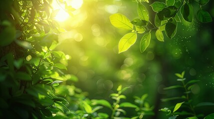 Sunlight Through Green Leaves: A Lush Forest Scene