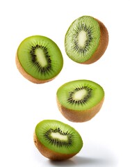 Fototapeta premium Falling kiwi isolated on white background, full depth of field