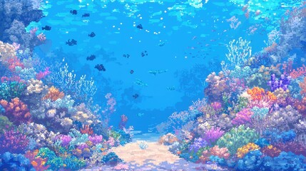 Fototapeta premium Underwater Coral Reef Scene With Fish Digital Art