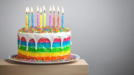 Vibrant Celebration Cake with Colorful Candles and Sprinkles