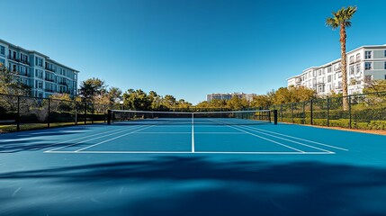 Blue Tennis Court Ready for a Match