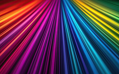 Vibrant rainbow lines radiate in a dynamic pattern, creating a striking visual of color and energy.