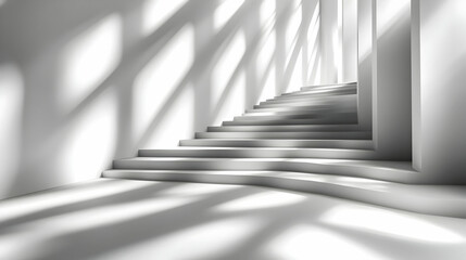 Modern Minimalist White Staircase with Sunlight Shadows