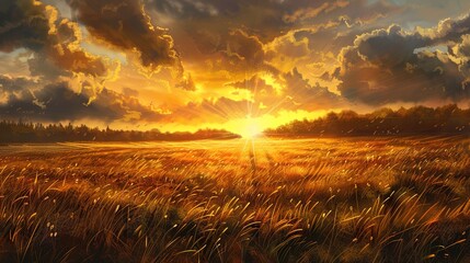 Naklejka premium golden field wallpaper