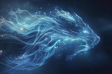 Glowing Blue Particle Wolf: Abstract Digital Art