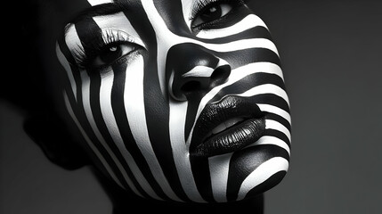 Black and White Zebra Makeup Closeup Portrait