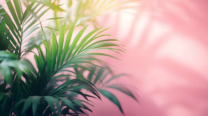 Tropical Palm Leaves and Pink Wall Background