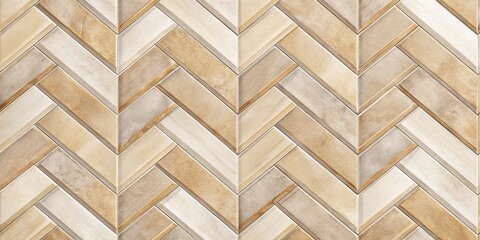 Elegant beige and cream herringbone tile pattern adds a touch of sophistication and luxury to modern kitchen, bathroom, or living room floors and walls.