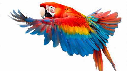 Obraz premium Colorful Scarlet Macaw Parrot in Flight with Spread Wings