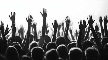 Silhouettes of a Crowd with Raised Hands at a Concert