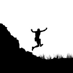 High details of sky running silhouette. Hiking sport. Fit for element design, background, banner, backdrop, cover, logotype. Isolated on black background. Vector Eps 10