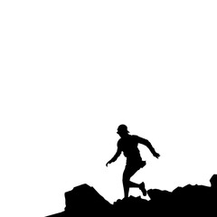High details of sky running silhouette. Hiking sport. Fit for element design, background, banner, backdrop, cover, logotype. Isolated on black background. Vector Eps 10