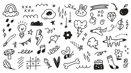 Creative Hand-Drawn Doodle Set | Playful Vector Scribbles, Symbols, and Sketches | Abstract Black and White Illustration for Design Projects