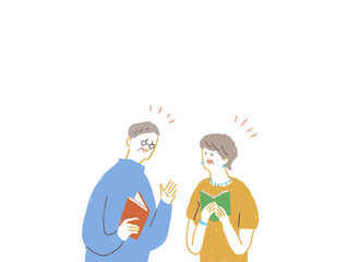 本を読むシニア男性とシニア女性