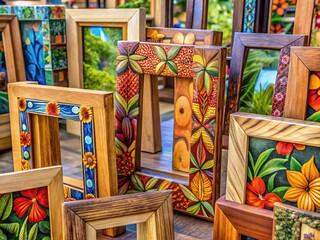 exotic tropical wood picture frames with colorful designs