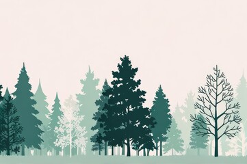 Enchanted Green Forest: A Serene Negative Space Nature Illustration