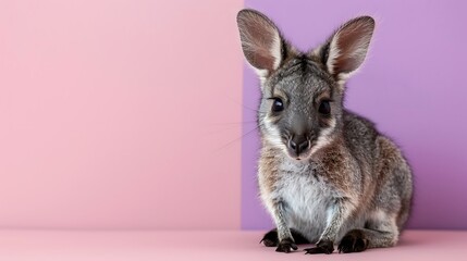 Obraz premium A charming baby wallaby isolated on pink and purple background