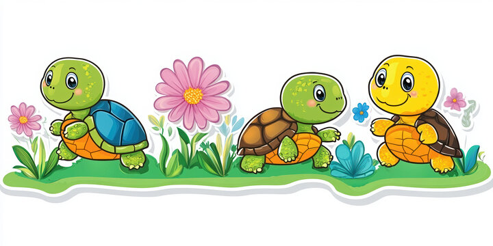 turtles cartoon turtles cute turtles animal characters colorful turtles turtle family children\'s illustration nature scene playful turtles h